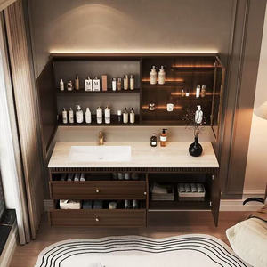 New bathroom cabinet ceramic integrated basin slate new Chinese style retro oak <b>smart</b> <b>mirror</b> cabinet - Product Image 6