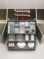 HNOSS Tiroir coulissant en aluminium Panier organisateur Tiroir Armoires de cuisine Panier coulissant 3 couches