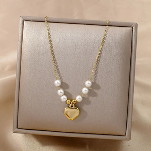 <span class=keywords><strong>Collana</strong></span> Gioiello di Moda all'Ingrosso con Delicato Pendente a Cuore su Catena a Maglie Miste in Acciaio Inossidabile Placcato Oro 18K PVD, Regalo di Tendenza per <span class=keywords><strong>San</strong></span> <span class=keywords><strong>Valentino</strong></span> - Product Image 3