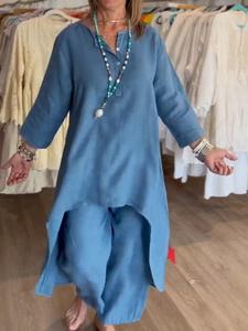 Nuovo Completo Estivo da <span class=keywords><strong>Donna</strong></span> in Tinta Unita Casual a Maniche Lunghe in Cotone e Lino <span class=keywords><strong>Taglie</strong></span> Forti - Product Image 5