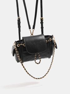 Bolso de Hombro Cruzado de Moda OEM ODM con Cadena y Correa de PU, Bolso Cubo Acolchado de Cuero PU para Mujer con Solapa y Cordón - Product Image 4