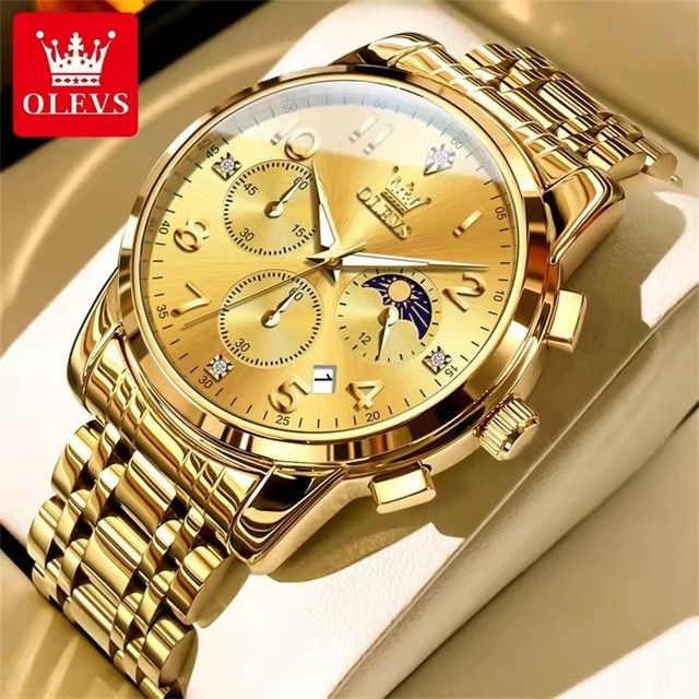 OLEVS 3628 Moon Phase Quartz Watch With Multifunctional Men  Business Classic Three Eye Dial Men's Watches Waterproof Wristwatch