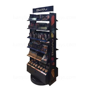 Two Sides 360 Degree Rotating Metal Display Rack with Shelves & Storage <b>Drawers</b> Floor Standing Showcase for Beauty Product Store - Product Image 6