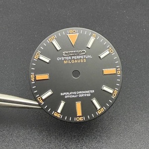 Nouveau cadran de montre modifié sans date, argenté, avec index bâtonnets orange, 28,5 mm, compatible avec le mouvement NH35 - Product Image 6