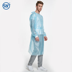 SJ robe d'isolation jetable imperméable revêtement PE <span class=keywords><strong>EN</strong></span> <span class=keywords><strong>13795</strong></span> sur PP couche robe jetable médicale - Product Image 3