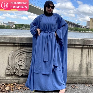 1944 #   ชุดอาบายะขายดี ผ้าเครปเนื้อนุ่มสีพื้น 3 ชิ้น ประกอบด้วยเสื้อคลุมคาร์ดิแกน ผ้าคลุมแบบแยกส่วน และเดรสแขนกุด - Product Image 1