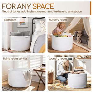 Paniers de rangement en corde de coton tressée pour jouets de chambre d'enfant, paniers pour enfants et chiens, panier à linge pour vêtements et serviettes, blanc - Product Image 6