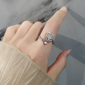 Anxiety <b>Spin</b> 4 Leaf Clover Open <b>Ring</b> Gold Plated Minimalist Insert Zircon Copper Fashion Jewelry For Women - Product Image 3