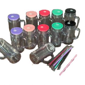 Vasos de Plástico Acrílico de Doble Pared de 12oz/16oz/20oz, Libres de BPA, con Asa, Pre-perforados, Transparentes con Purpurina, Tipo Bola de Nieve para Cerveza - Product Image 1
