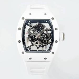 Reloj mecánico de hombre de alta gama RM055, de cerámica blanca, totalmente esqueletizado, ultraligero, con forma de barril, para uso casual y de negocios. - Product Image 1