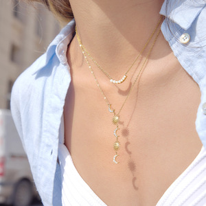 Collar con colgante de sol, luna y estrellas, cadena de diamantes de imitación en tono dorado, joyería de regalo para uso diario - Product Image 3