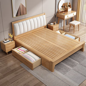 Cajones de <span class=keywords><strong>cama</strong></span> King <span class=keywords><strong>doble</strong></span> de madera maciza modernos, almacenamiento ligero, muebles de dormitorio de tamaño completo de lujo, <span class=keywords><strong>precio</strong></span> directo de fábrica al por mayor - Product Image 6