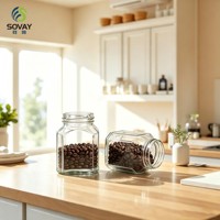 Stoples Kaca Persegi Dekoratif 220ml dengan Tutup Ulir, Aman untuk Makanan, Wadah Penyimpanan untuk Selai Kacang, Buah, dan Pengawetan