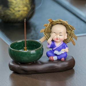 Small Monk Incense <b>Holder</b> Resin Figurine Chinese Style Desktop Ornament For Office Home Religious Use Hand Made Gift - Product Image 3