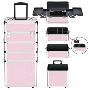 4 In 1 Rolling Wheel Trolley Makeup Case Professional Vanity Beauty Cosmetic Train Cases For Artist Wholesale From Guangdong
