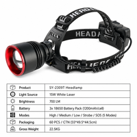 Lampes frontales LED laser haute puissance 15W, direct usine, avec 3 batteries, pour patrouille de sécurité, OEM
