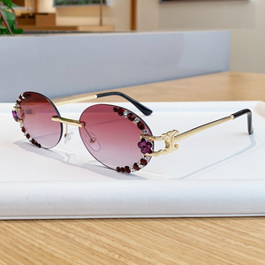 <b>Rhinestone</b> Embellished Frameless <b>Sunglasses</b> For Women UV400 Protection PC Lens Type 3 Sunshades - Product Image 5