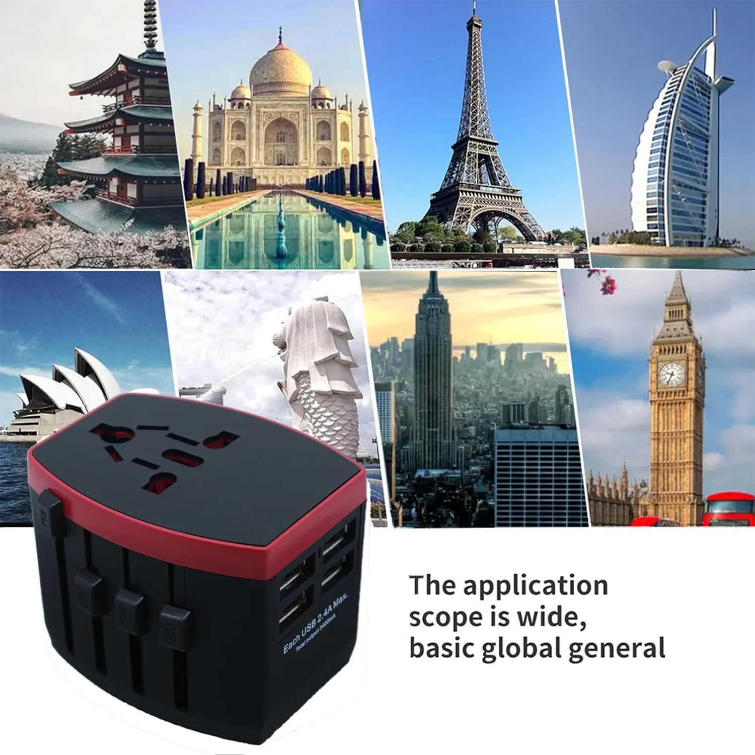 Universal Travel Adapter with 4 USB Ports All in One International Plug Adaptor and Power Charger for Worldwide Use
