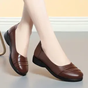 Высококачественные женские повседневные туфли на плоской подошве, удобные черные кожаные Нескользящие офисные туфли-лодочки для женщин, коричневые туфли