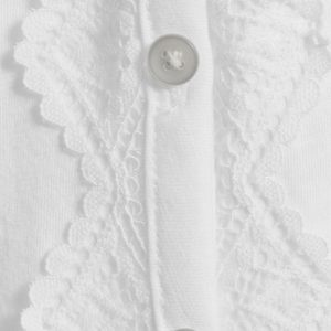 Haut à manches 3/4 pour femmes, col en V, bordure en dentelle, avec boutons, vêtement décontracté pour tous les jours, tissu popeline - Product Image 4