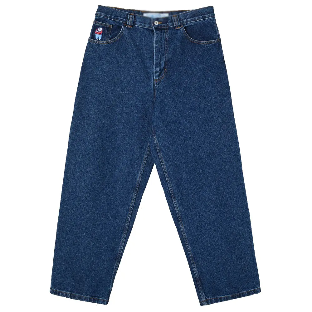 2023 Mens Street Wear Stone Washed Dark Blue Baggy Jeans Custom Embroidery Big Boys Skate Pants
