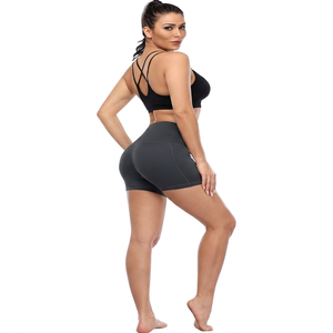 Conjunto Deportivo de Shorts de Cintura Alta para Mujer, Sujetador Deportivo con Espalda Cruzada, Color Sólido, Transpirable, Tejido de Spandex y Poliéster, Estilo Deportivo - Product Image 1
