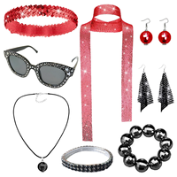 Ensemble d'accessoires disco des années 70 : Bandeau à sequins, collier, boucles d'oreilles, écharpe scintillante, bracelet, lunettes de soleil – Costume de fête années 70 (8 pièces)