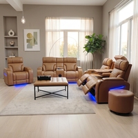 Conjunto de Sala de Estar Moderno e Inteligente con Luces LED y Puertos USB, Sofá Reclinable Eléctrico Blanco