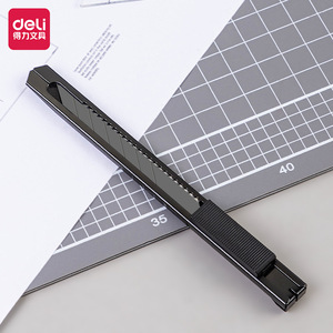 Deli Utility Knife Stainless Steel Blade Black 9x80mm For Paper Cutting Art Crafting - Product Image 1