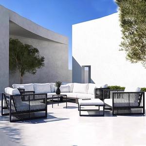 Conjunto de Sofás para Patio Exterior, de Aluminio y Ratán, en Forma de L, Contemporáneo, Resistente al Agua, para Balcón o Terraza - Product Image 1