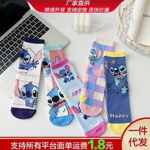 Stitch Cartoon Mid Calf <b>Socks</b> For Women Breathable Casual Spring Summer <b>Socks</b> With Anime Design - Product Image 5