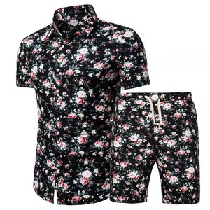 Ensembles de chemises hawaïennes pour hommes personnalisées en usine, t-shirt hawaïen à manches courtes et short d'été - Product Image 4