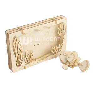 Puzzle 3D en <span class=keywords><strong>bois</strong></span> Wincent, boîte à ombre océanique découpée au laser, scène sous-marine avec poissons et coraux, kit de modélisme DIY, jouet STEM - Product Image 4