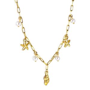 Collar de Moda con Baño de Oro de 18K y Acero Inoxidable, Exquisito Collar con Colgante de Concha, Estrella de Mar, Perla y Caracola, Joyería para Mujer - Product Image 1