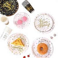 Platos para Cena, Serie con Estampado Dorado, Grado Alimenticio, Gruesos, Impermeables, Resistentes al Aceite y al Calor, Desechables, Decoraciones para Fiestas