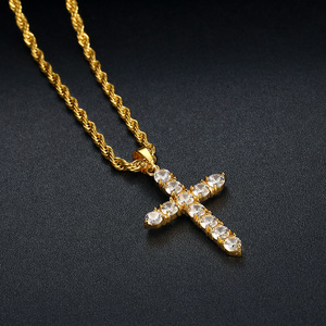 Collier pendentif croix en acier inoxydable avec zircon incrusté, serti pavé, bijou unisexe, style hip-hop - Product Image 3