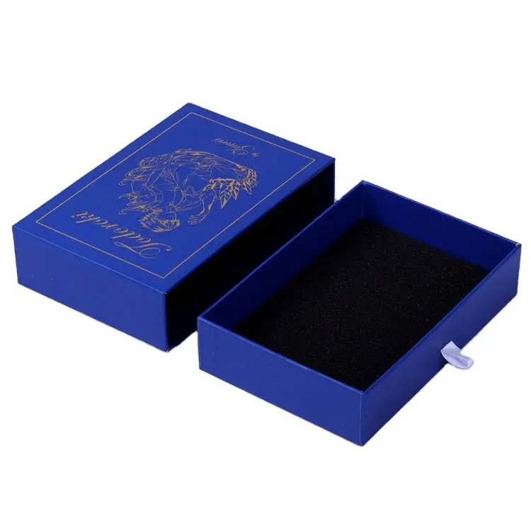 Boîte à bijoux personnalisée avec logo, épingle à revers bleu royal, boîtes cadeaux, design de roman moderne, broche, boîte à tiroir en carton