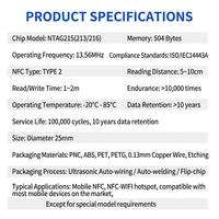 Autocollant NFC avec puce RFID, étiquette électronique avec puces 215/213, étiquette anti-contrefaçon à détection humide, ronde, pour usage agricole