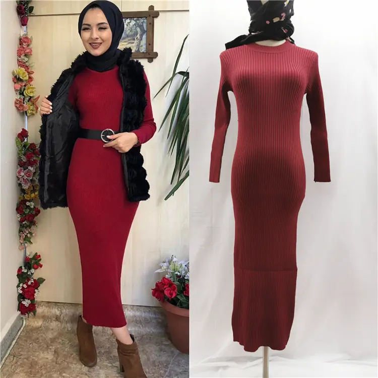 Pullover gestrickt lange Pullover Jersey Kleid muslimische Langarm Bodycon Kleid islamische Abaya muslimische Kleid Frauen