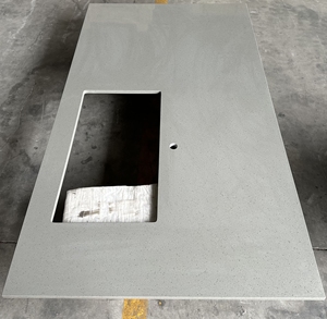 Encimeras de Baño de Cuarzo en Gris Cemento, Losas de Piedra Artificial Modernas, con Orificio para Grifo Preperforado, Suministro al por Mayor - Product Image 1