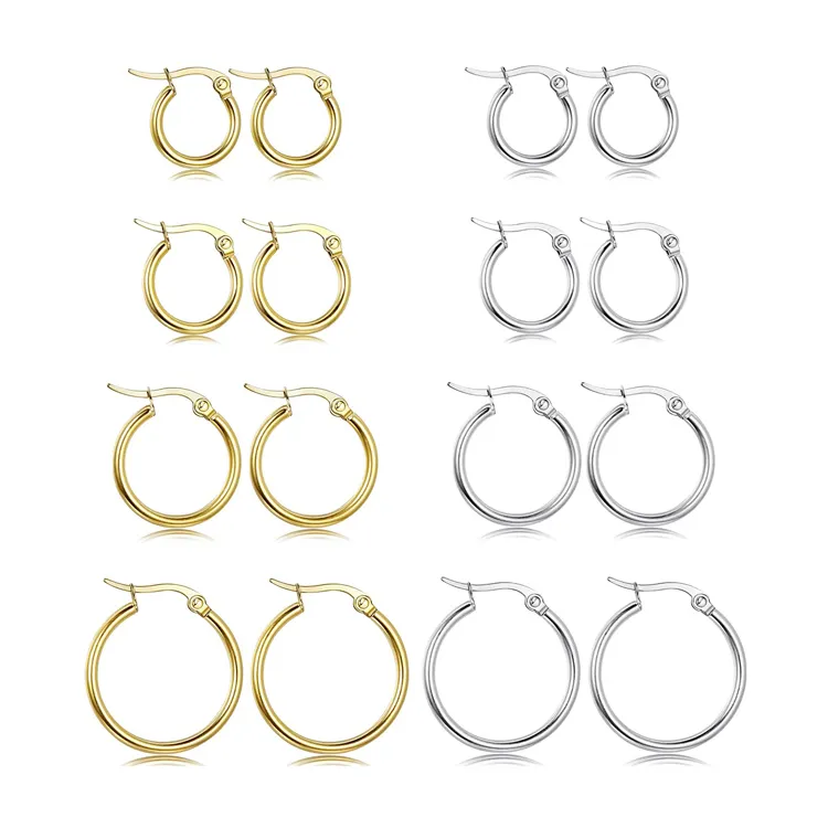 Arete Groothandel Trendy Rvs Multi Size Goud Huggie Ear Ringen Set Grote Grote Cirkel Hoepel Oorbellen Mode Vrouwen Sieraden