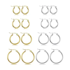 Arete Groothandel Trendy Rvs Multi Size Goud Huggie Ear Ringen Set Grote Grote Cirkel Hoepel Oorbellen Mode Vrouwen Sieraden