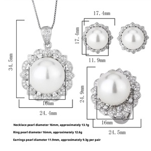 Factory Wholesale Eco-friendly Copper Round 16-12mm White Shell Pearl Fashion Bridal Jewelry <b>Set</b> for Women - Product Image 2