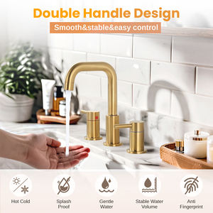 拉丝黄铜金浴室水龙头，带排水管和cUPC供应线，<span class=keywords><strong>2</strong></span>手柄3孔8英寸广泛的梳妆台水槽水龙头 - Product Image 3