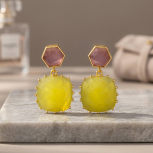 New Arrival <b>Citrine</b> Hydro Gemstone Drop <b>Earring</b> Set Gold Plated Ethnic Wedding Party Gift Certified - Product Image 3