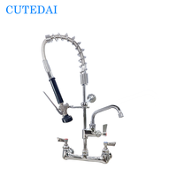 Robinet de cuisine mural moderne Cutedai, double poignée, en laiton, 2 trous, avec douchette extractible, finition chromée – Grande Vente