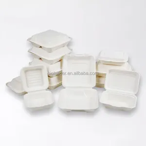 Biyobozunur tek kullanımlık PFAS ücretsiz şeker kamışı Bagasse Takeout Takeaway gıda kapaklı kutu öğle yemeği