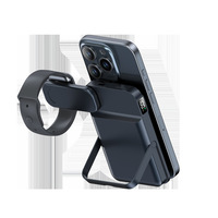 Power Bank Magnetik Nirkabel 3-in-1 Baru, Pengisian Cepat Kapasitas Tinggi 10000mAh, Layar LED, Penyangga untuk Jam Tangan dan Earphone Terintegrasi
