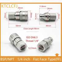 Coupleur rapide hydraulique DN6.3, raccord à face plate, filetage femelle 1/4 pouce, pour mini-excavatrice