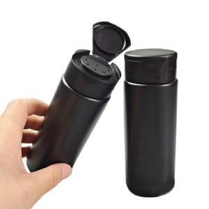 Botella de plástico HDPE negra de 150ml con tapa abatible Contenedor de polvo suelto vacío para máscara facial Serigrafía Agujero de superficie - Product Image 1